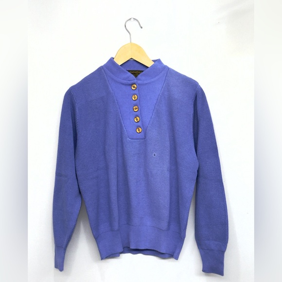 vintage L.L.Bean blue knit long-sleeve Henley sweater NWT And Receipt 1988 - Picture 1 of 12